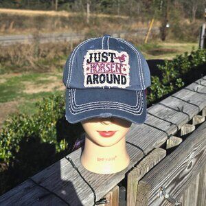 Ladies Blue Just Horsin' Around BLING Hat NEW No Tags